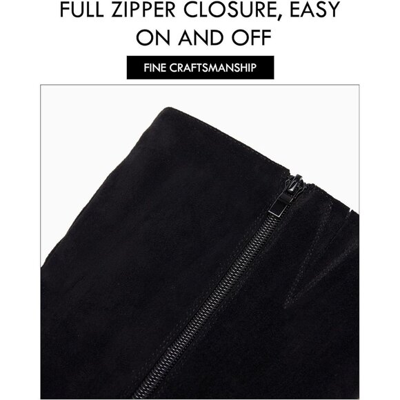 Women Black Mid Knee High Boots Chunky Heel Slouchy Metal Buckle Winter Shoes - Picture 5 of 5